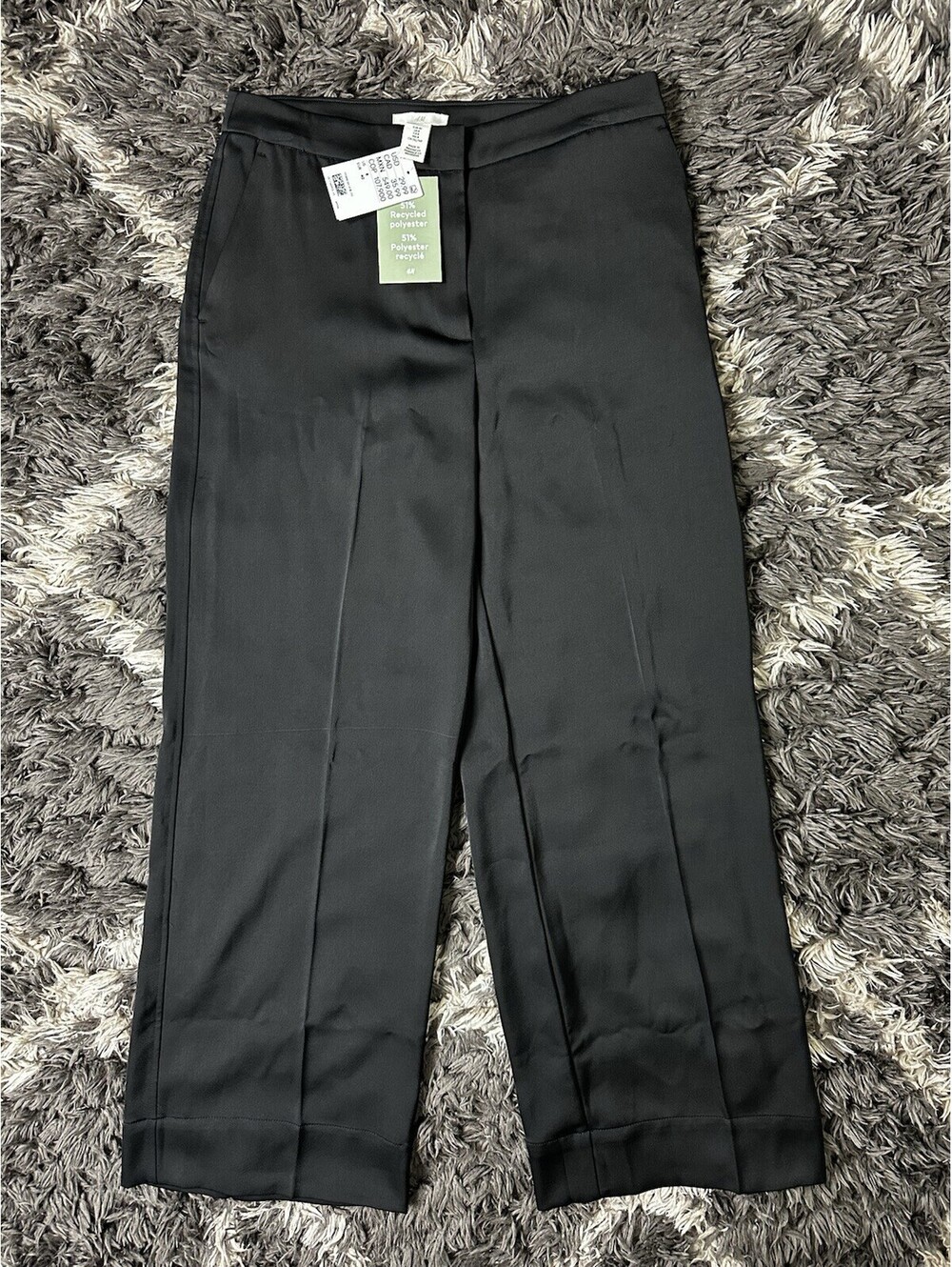 NWT HM Womens Size 8 Black Wide Leg Dress Pants Trouser Satin Crepe High Rise